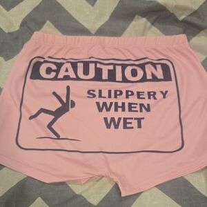Pink Caution Graphic Shorts